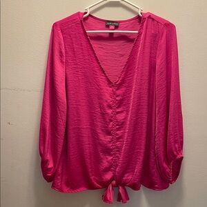 Vince Camuto Hot Pink V-Neck Tie-Front Blouse